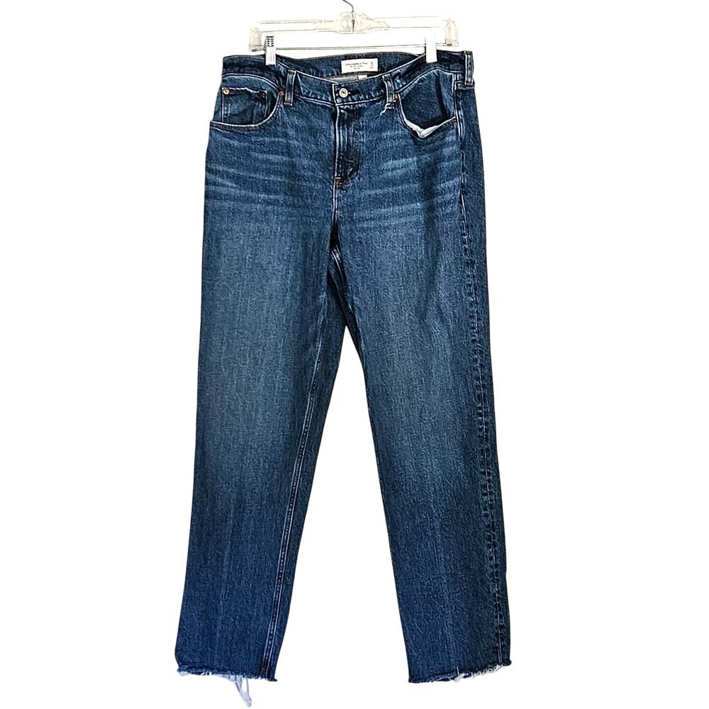 Abercrombie Curve Love The 90's Straight Midrise Jeans Blue Sz 31/12 Raw hem